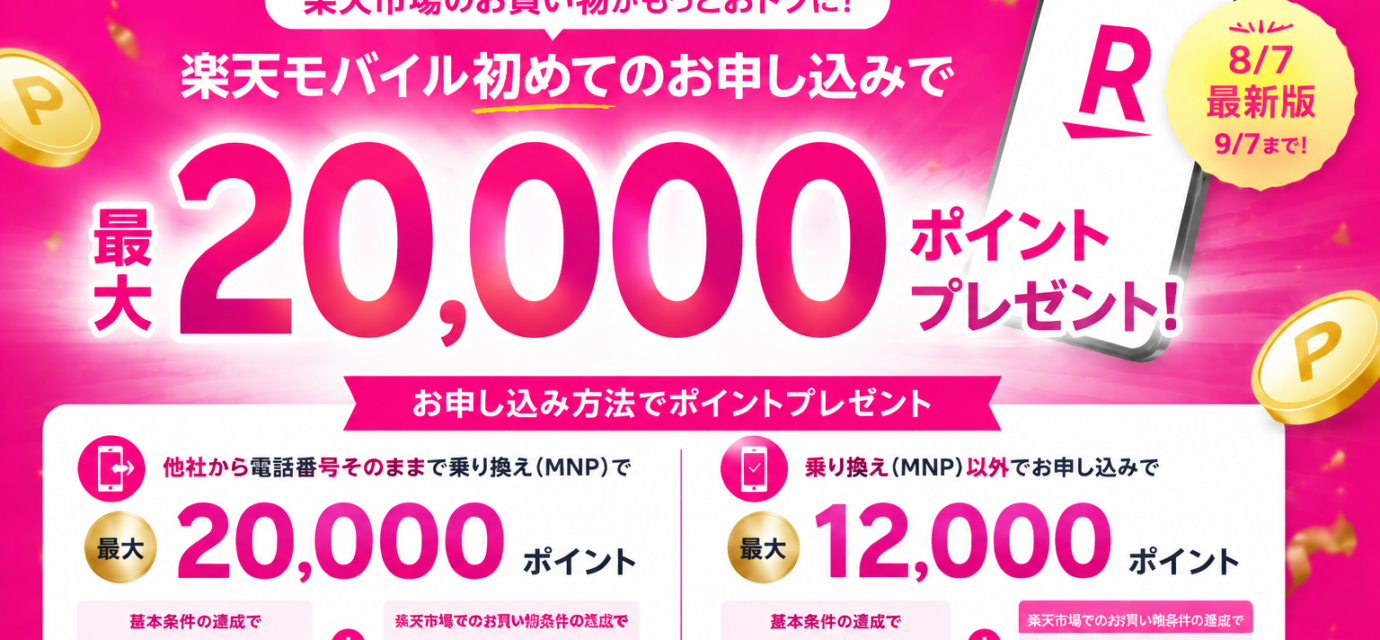 楽天モバイルデビューキャンペーン、最大20,000pt還元の条件を解説